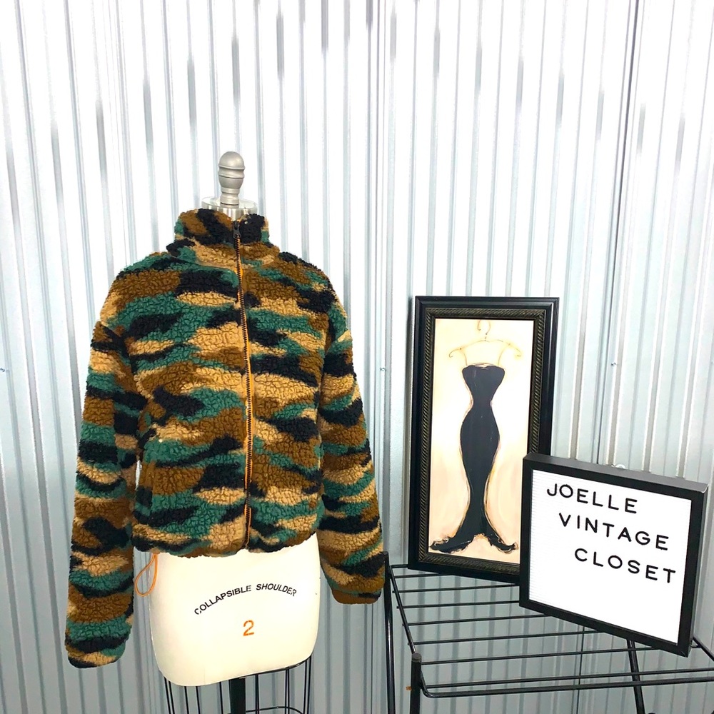 Camo Shearling Zipped Jacket